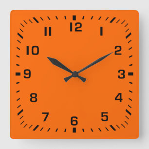 Schwarzes Quadrat Zahl Frontplatte auf Orange Quadratische Wanduhr