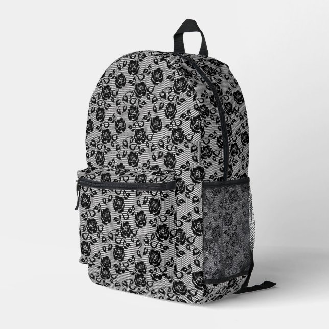 Schwarzes Quadratzmuster auf weißem Hintergrund Bedruckter Rucksack (Rückseitige Ecke Rechts)
