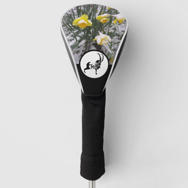 Schwarzes Ram Silhouette Monogramm w Foto Golf Headcover (Vorderseite)