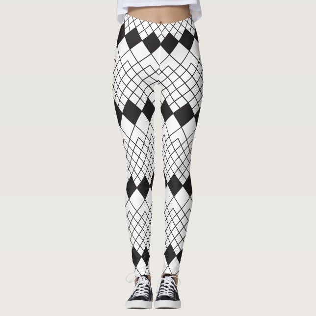 Schwarzes Rautenmuster Leggings (Vorderseite)