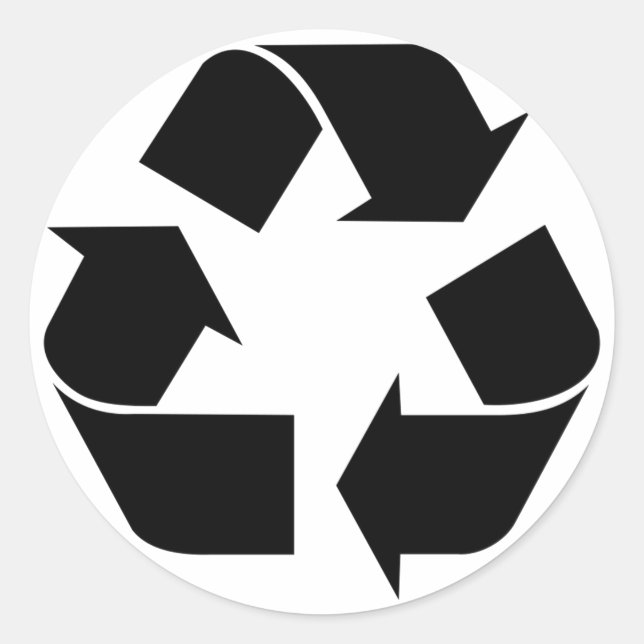 Schwarzes Recycelnd Symbol Runder Aufkleber (Vorderseite)