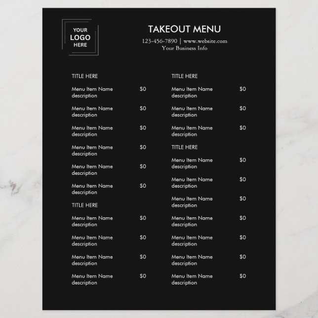Schwarzes Restaurant-Logo Takeaway-Menü Flyer Desi (Vorne)