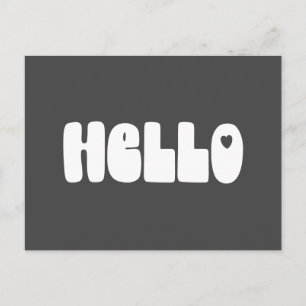 Schwarzes Retro-Blasen-Letter-Hallo-Herz-Groovy Postkarte