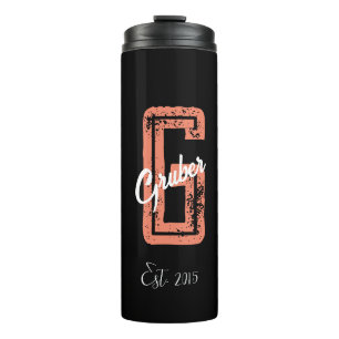 Schwarzes Retro-Minimalist Modernes Monogramm Name Thermosbecher