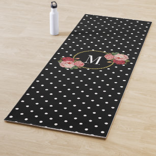 Schwarzes Retro-Polka-Dosen Vintag Floral-Monogram Yogamatte