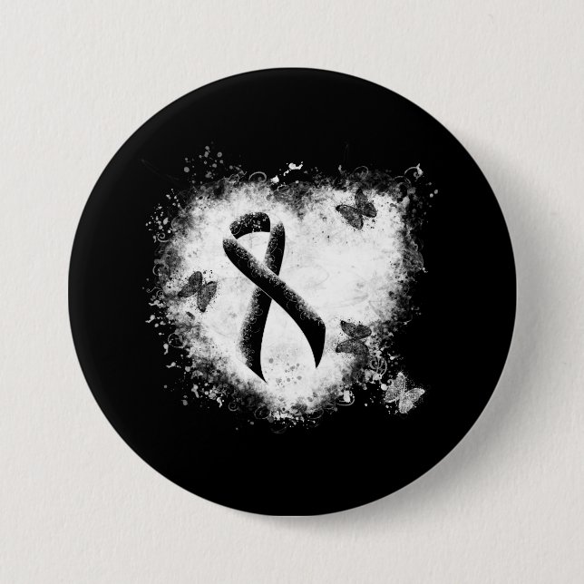 Schwarzes Ribbon Grunge Herz Button (Vorderseite)
