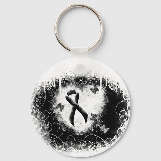 Schwarzes Ribbon Grunge Herz Schlüsselanhänger (Vorderseite)