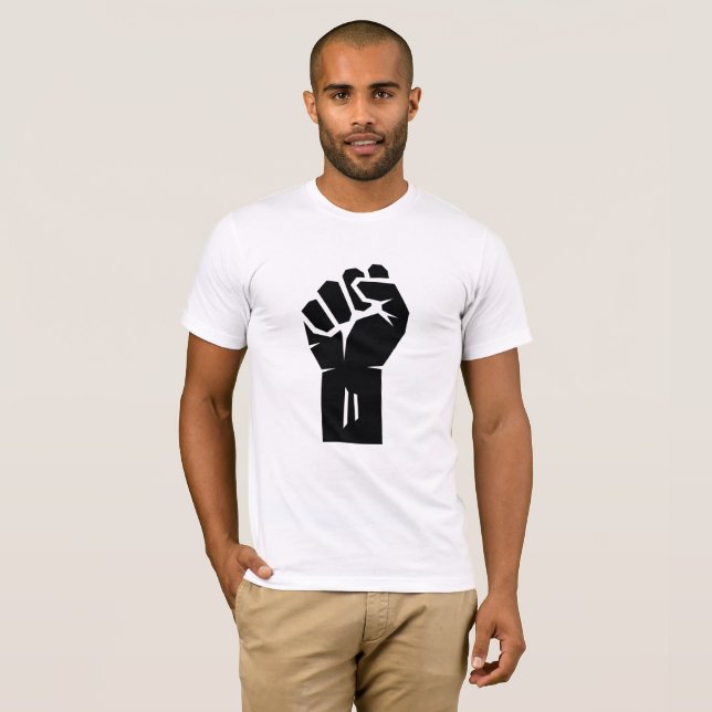 Schwarzes rised zusammengepreßte Faust T-Shirt (Vorne ganz)