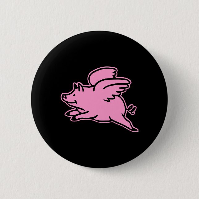 Schwarzes rosa Fliegen-Schwein Button (Vorderseite)