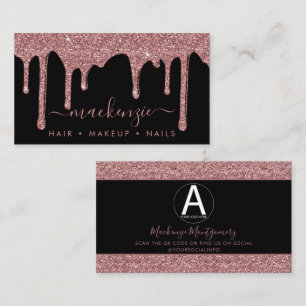 Schwarzes Rose-Gold-Glitter-Tropfen-Geschäftslogo Visitenkarte