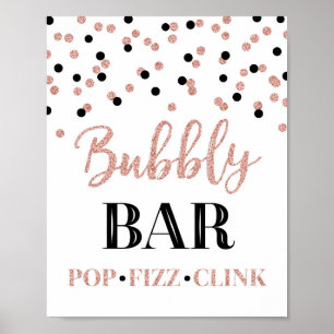 Schwarzes Roségold-Konfetti-Blubber-Bar-Schild Poster