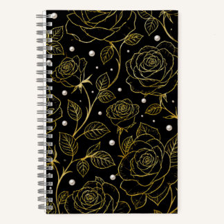 Schwarzes Rosen-Perlen-Notizbuch mit Gold Notizbuch