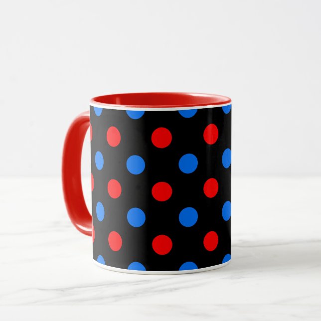 Schwarzes Rot Blau Punkte Design  Tasse (Vorderseite Links)
