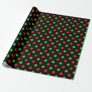 Schwarzes Rot Grün Polka Punkte Design Geschenkpapier