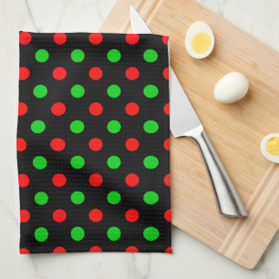 Schwarzes Rot Grün Polka Punkte Design Geschirrtuch