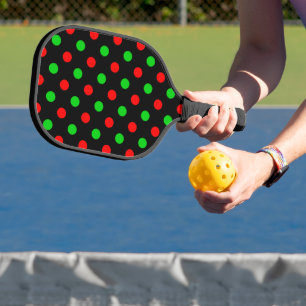 Schwarzes Rot Grün Polka Punkte Design  Pickleball Schläger