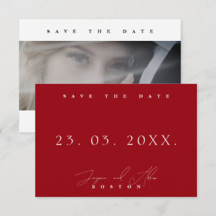 Schwarzes Rot Minimal Foto Hochzeit Termin merken Save The Date