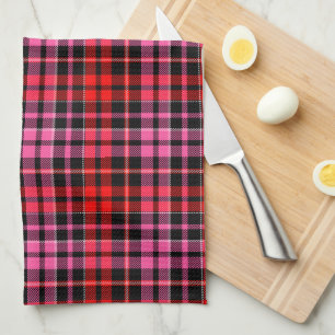 Schwarzes Rot Pink Kariertes Tartan Design Geschirrtuch