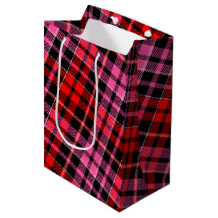 Schwarzes Rot Pink Kariertes Tartan Design Mittlere Geschenktüte