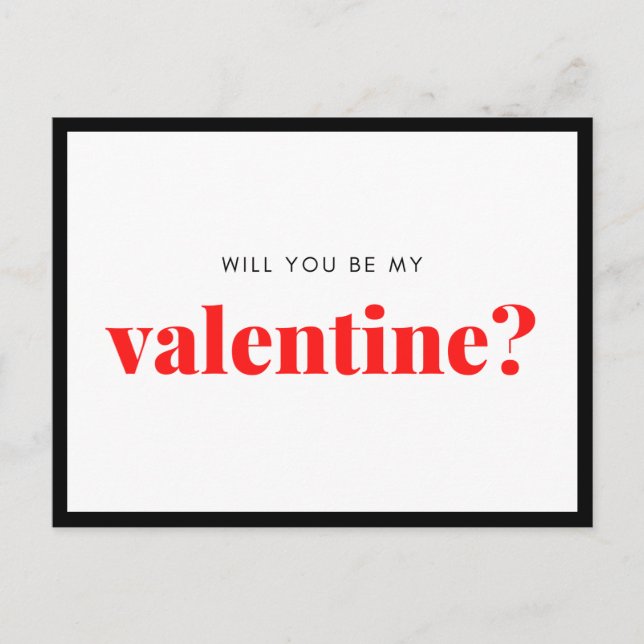 Schwarzes Rot wirst du mein Valentine sein Postkarte (Vorderseite)