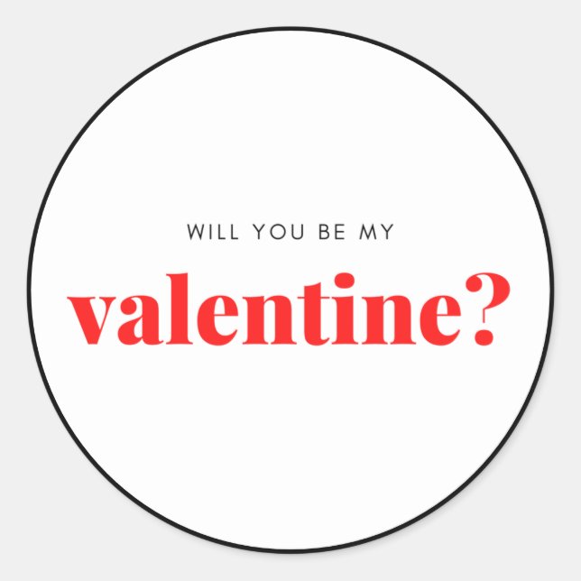 Schwarzes Rot wirst du mein Valentine sein Runder Aufkleber (Vorderseite)