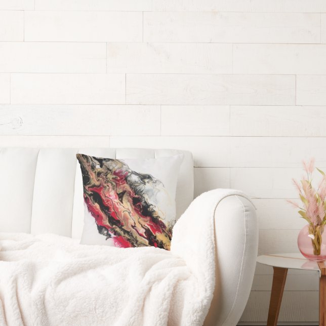 Schwarzes Rotes Abstraktes Kissen (Liege)