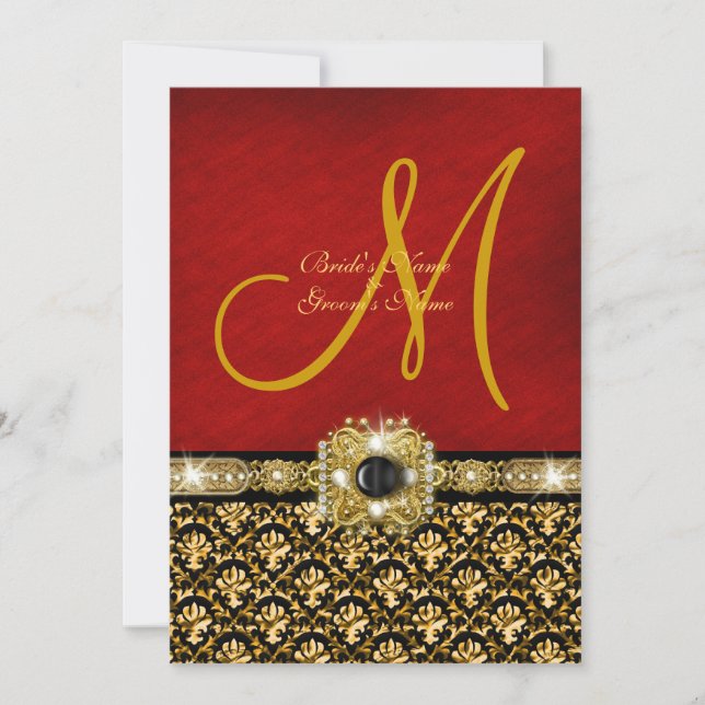 Schwarzes rotes Gold "elegante Hochzeit " des Einladung (Vorderseite)