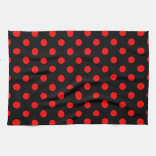 Schwarzes rotes Polka-Punkte-Design  Geschirrtuch
