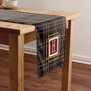 Schwarzes rotes und gelbes Tartan-Monogramm Kurzer Tischläufer