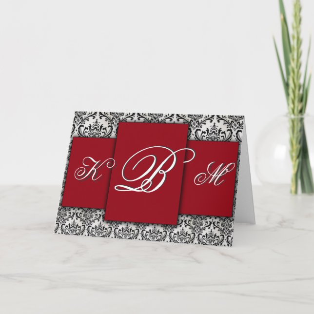Schwarzes, rotes und weißes Damastmonogramm (Vorderseite)