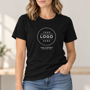 Schwarzes rundes Logo Geschäftsname Standort T-Shirt