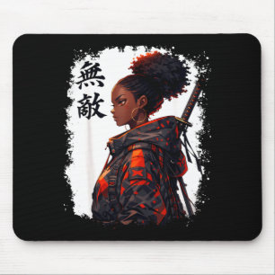 Schwarzes Samurai-Mädchen Anime Krieger Afro Afrik Mousepad