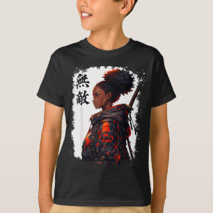 Schwarzes Samurai-Mädchen Anime Krieger Afro Afrik T-Shirt
