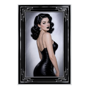Schwarzes Satin-Klassiker-Porträt Genevieve Thorne Poster