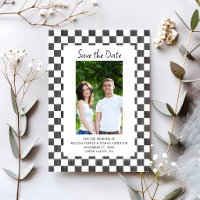 Schwarzes Schachbrett-Foto Save-the-Date-Karte