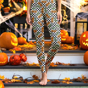 Schwarzes Schachbrett-Kürbis-Kirsch-Muster Leggings