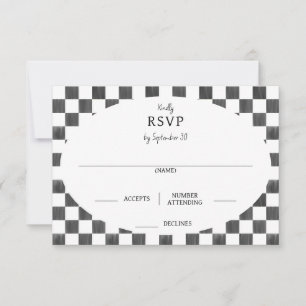 Schwarzes schachbrettartiges Muster Hochzeit RSVP Karte