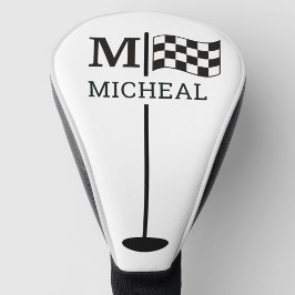 Schwarzes Schachbrettflagge-Monogramm Golf Headcover