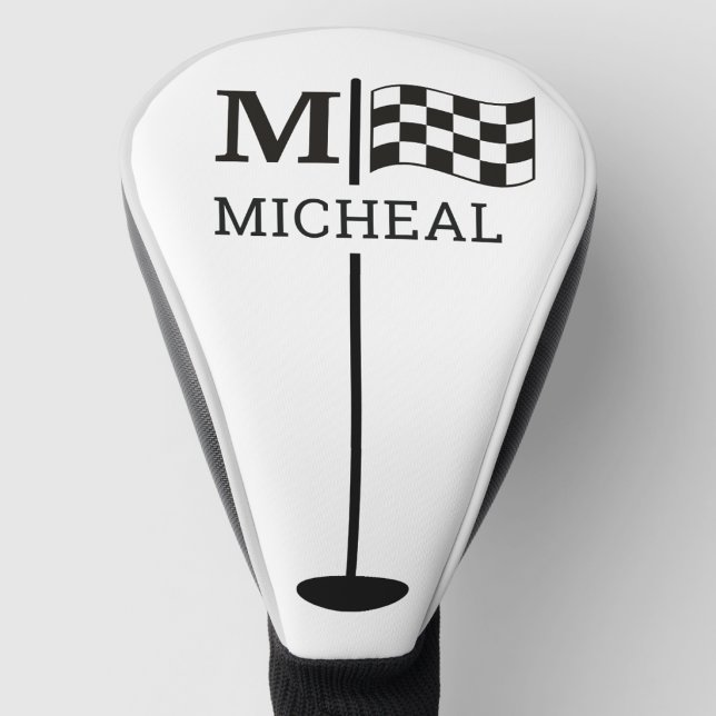 Schwarzes Schachbrettflagge-Monogramm Golf Headcover (Von Creator hochgeladen)