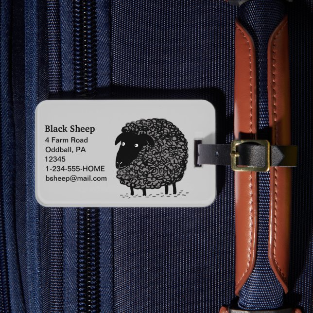 Schwarzes Schaf mit anpassbarem Text Gepäckanhänger (Vorderseite Insitu 4)