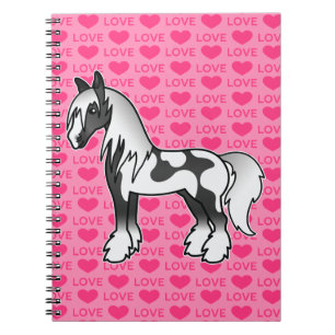 Schwarzes Schecken-Cartoon-Gypsy-Vanner-Shire-Lieb Notizblock