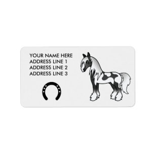 Schwarzes Schecken-Cartoon-Gypsy-Vanner-Shire-Pfer Adressaufkleber
