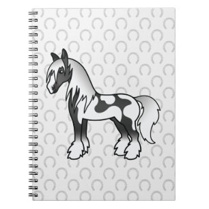 Schwarzes Schecken-Cartoon-Gypsy-Vanner-Shire-Pfer Notizblock