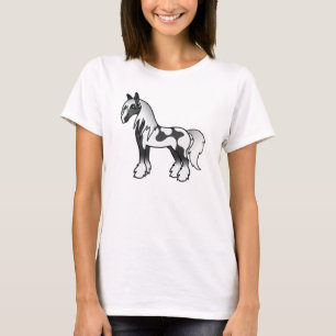 Schwarzes Schecken-Cartoon-Gypsy-Vanner-Shire-Pfer T-Shirt
