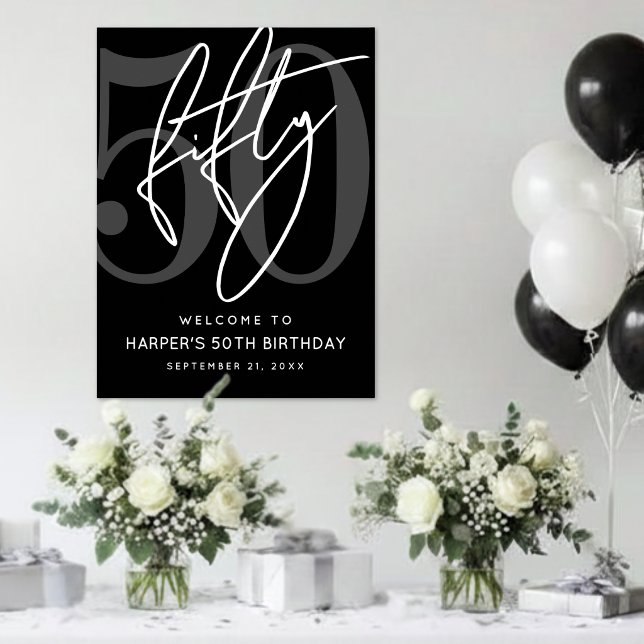 Schwarzes Schild zum 50. Geburtstag (Black 50th Birthday Party Sign)
