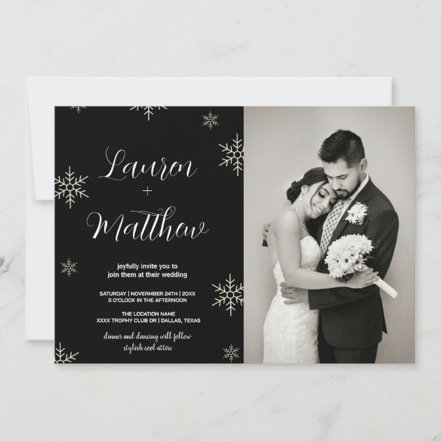 Schwarzes Schnee Hochzeitseinladungen mit Foto Einladung (Vorderseite)