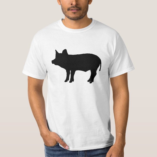 Schwarzes Schwein-Ferkel-Piggy Silhouette-Kontur T-Shirt (Vorderseite)