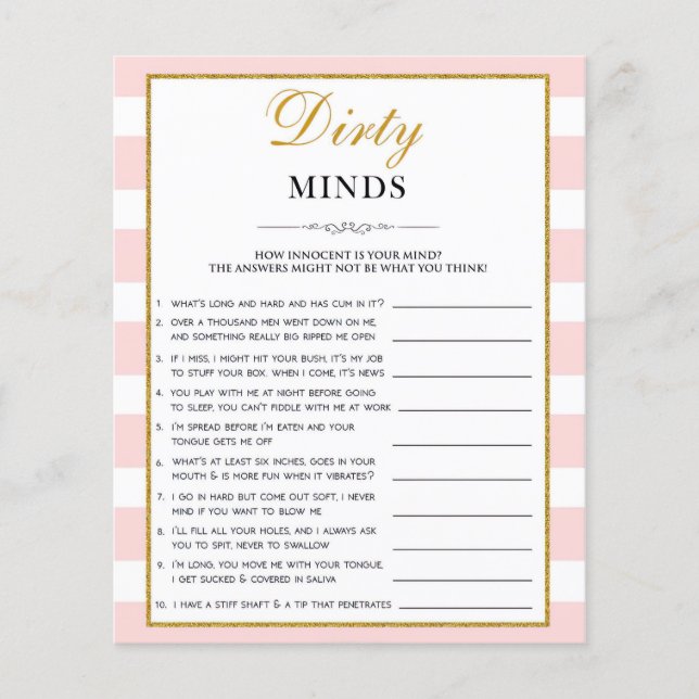 Schwarzes Script-Dirty-Mind-Brautparty-Spiel Flyer (Vorne)