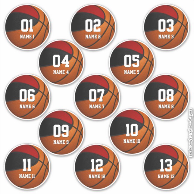 Schwarzes Set von 13 Basketballspielgeschenken Aufkleber (Vorderseite)