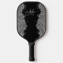 Schwarzes Silber Glitter Grau Modernes Monogramm